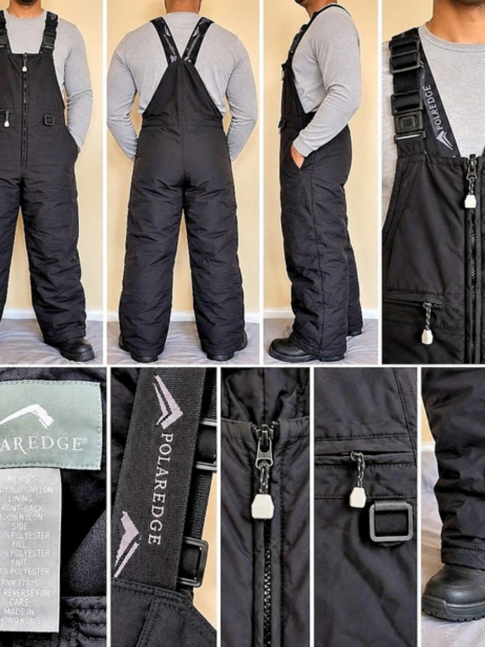 Polar Edge Men's Black Snow Bib Overalls Size S